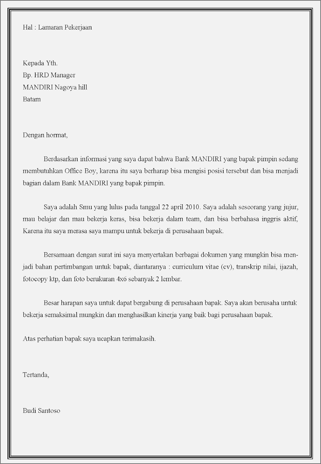 Detail Contoh Surat Lamaran Bank Muamalat Nomer 30