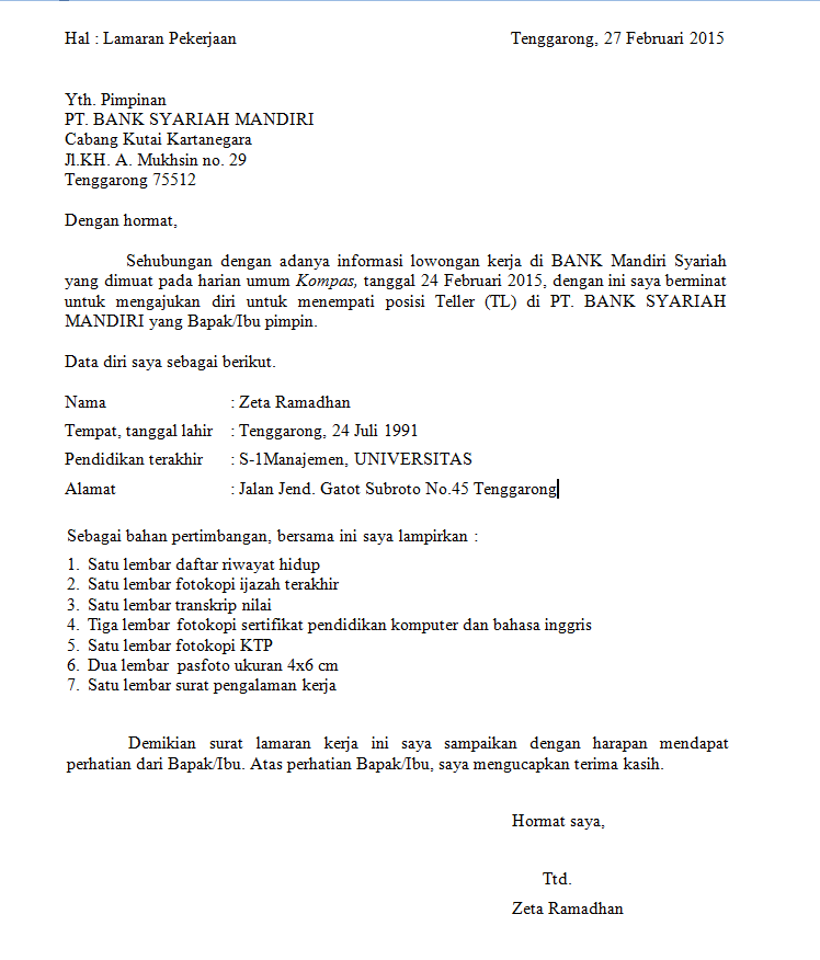 Detail Contoh Surat Lamaran Bank Muamalat Nomer 5