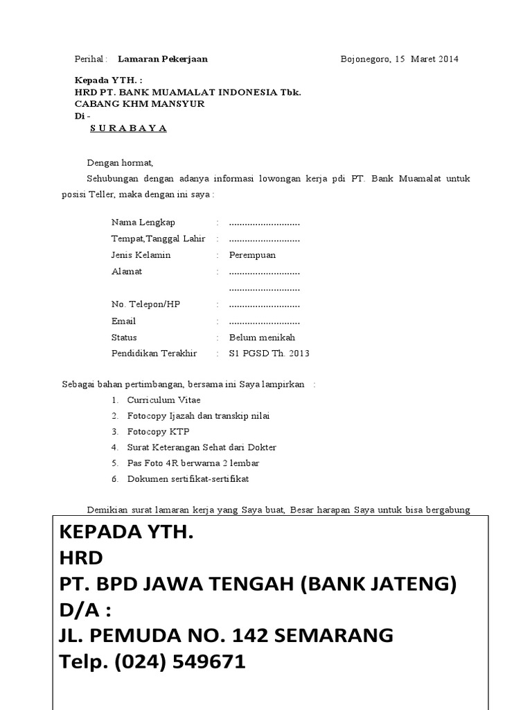 Detail Contoh Surat Lamaran Bank Muamalat Nomer 6