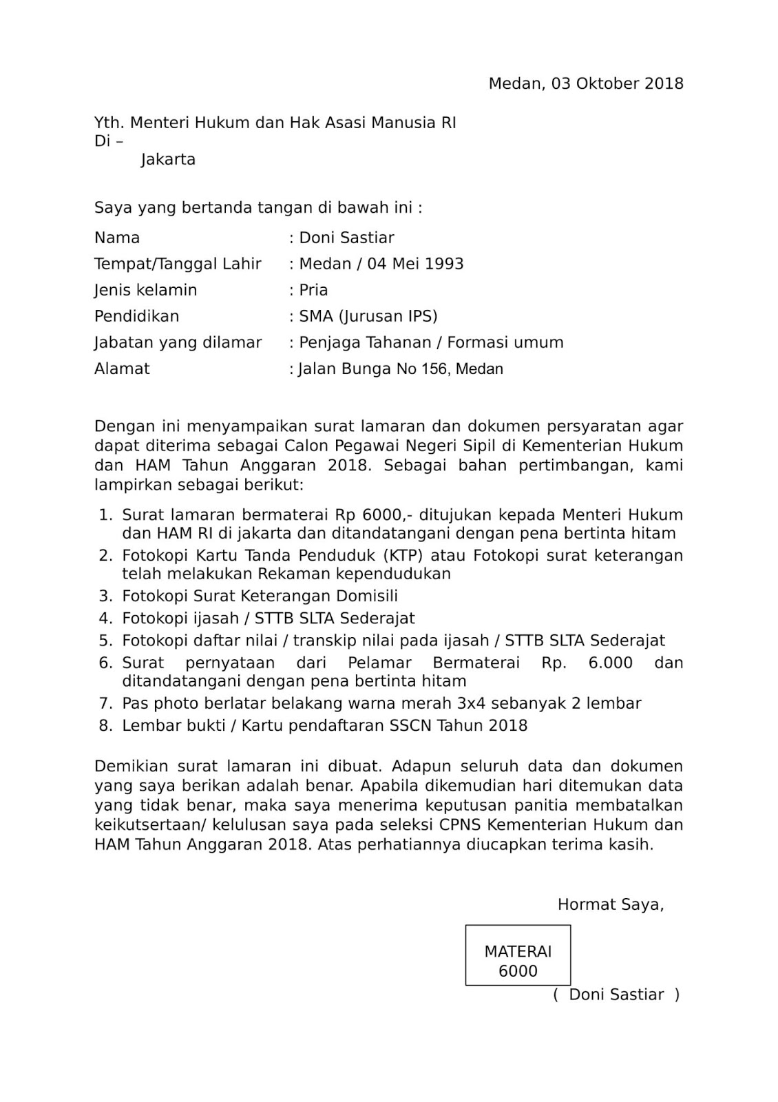 Detail Contoh Surat Lamaran Bermaterai Nomer 3