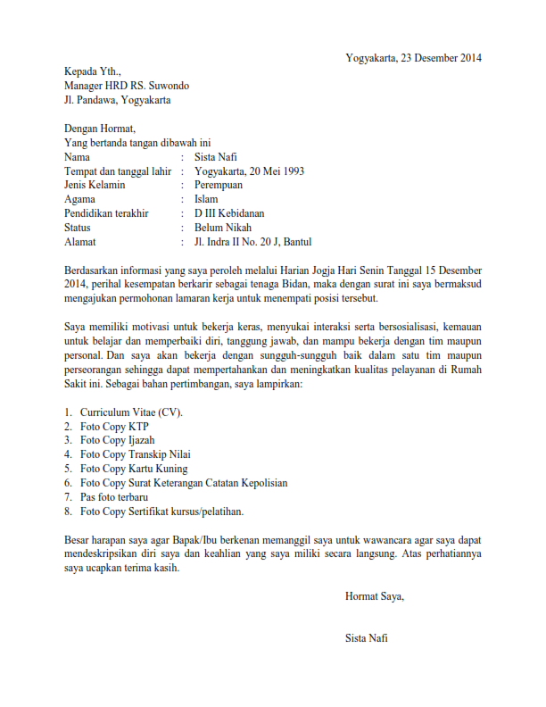 Contoh Surat Lamaran Bidan - KibrisPDR