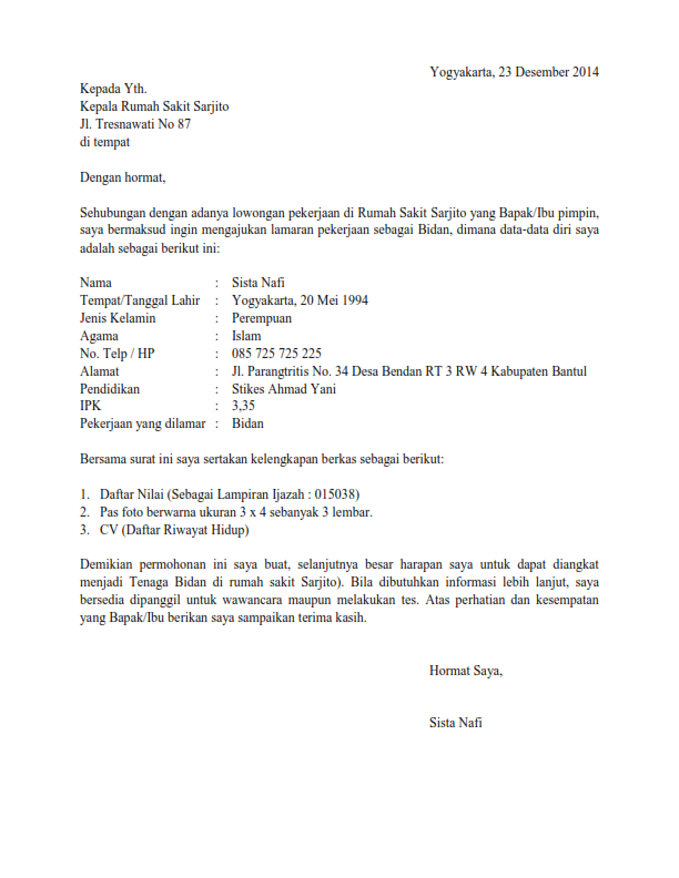 Detail Contoh Surat Lamaran Bidan Nomer 11