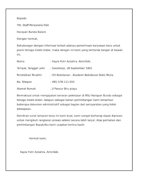 Detail Contoh Surat Lamaran Bidan Nomer 13