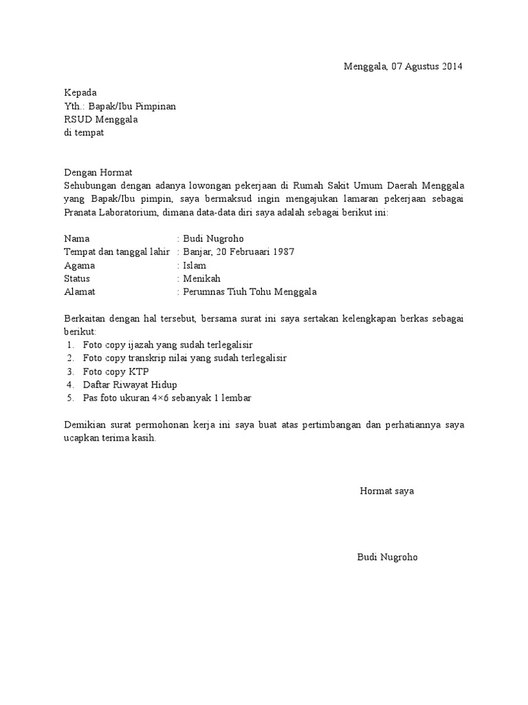 Detail Contoh Surat Lamaran Bidan Nomer 3