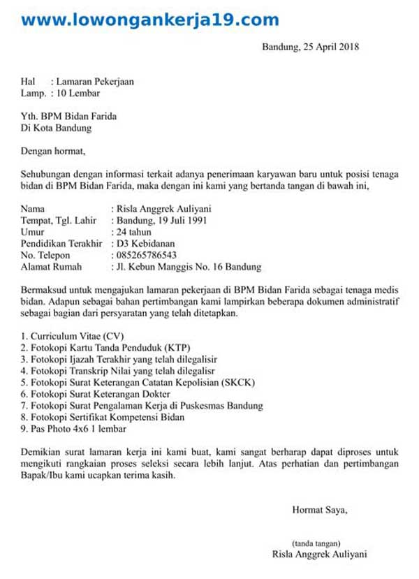 Detail Contoh Surat Lamaran Bidan Nomer 4