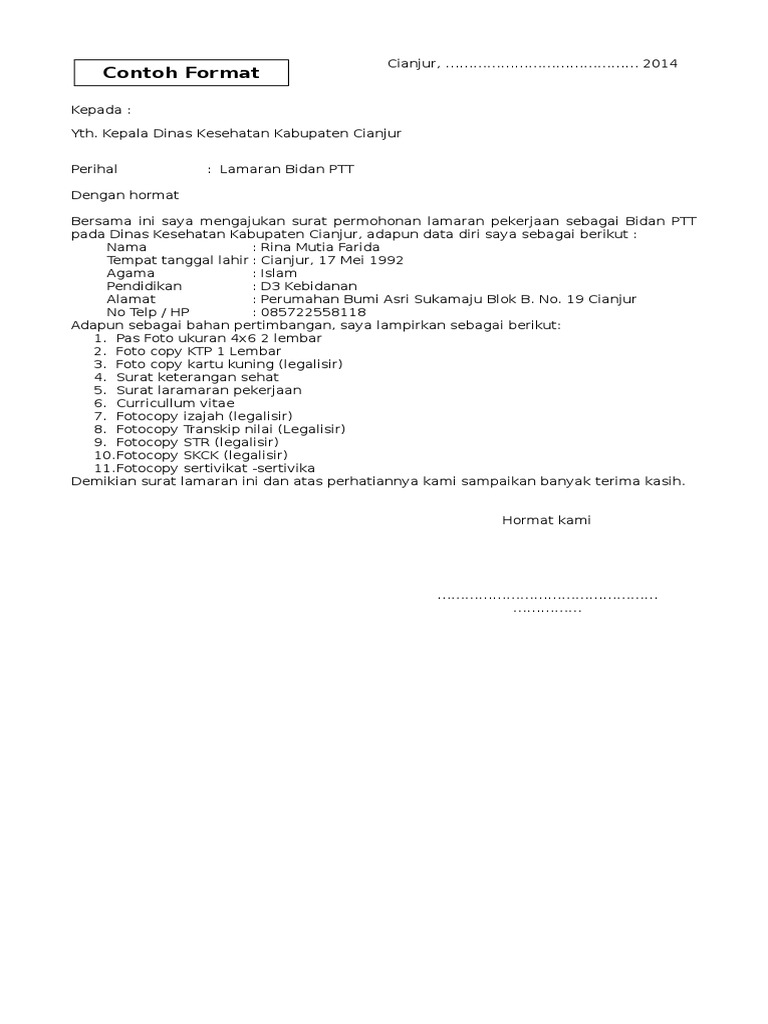 Detail Contoh Surat Lamaran Bidan Nomer 32