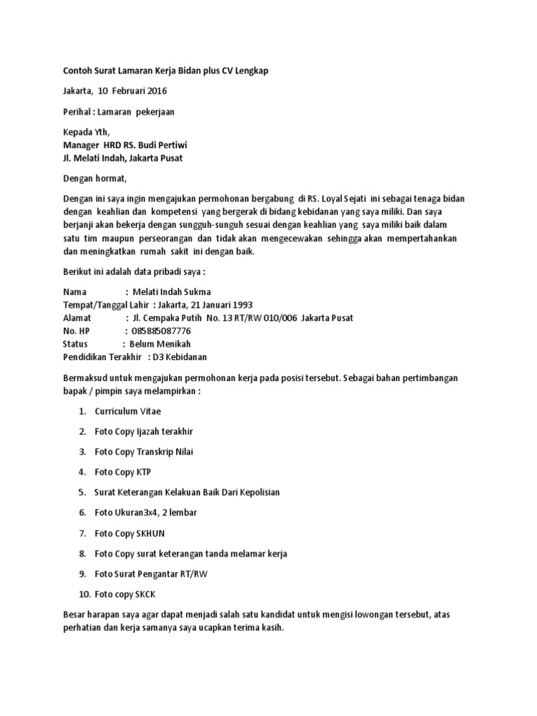 Detail Contoh Surat Lamaran Bidan Nomer 34