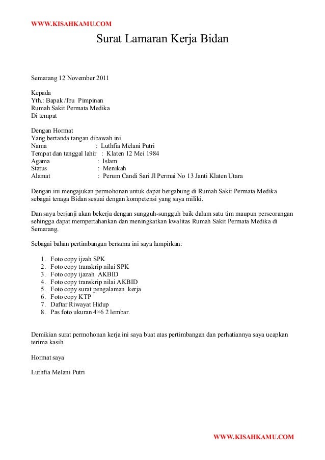 Detail Contoh Surat Lamaran Bidan Nomer 5