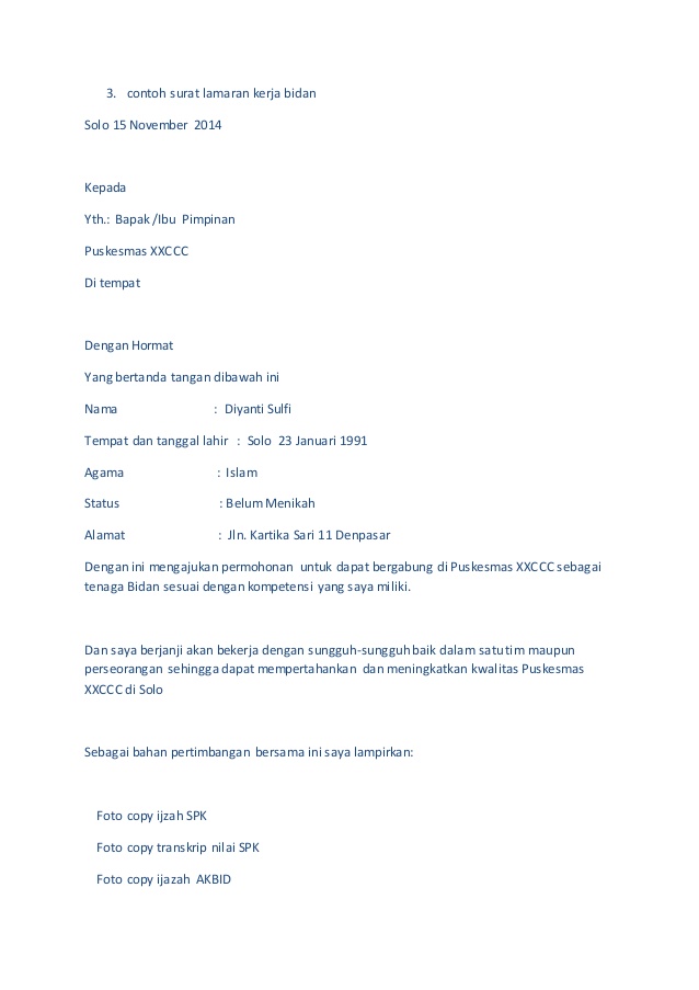 Detail Contoh Surat Lamaran Bidan Nomer 49