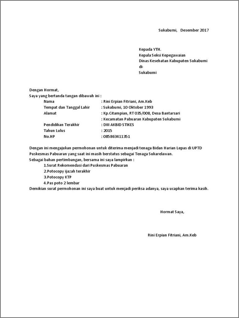 Detail Contoh Surat Lamaran Bidan Nomer 55