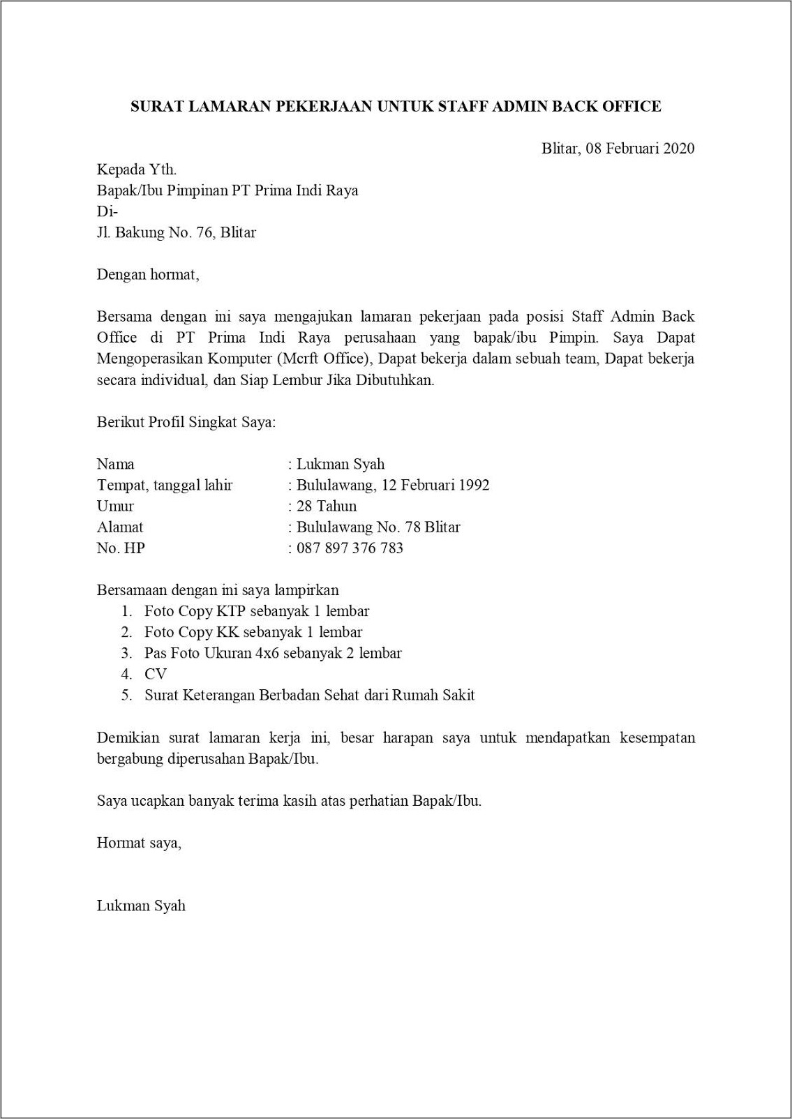Detail Contoh Surat Lamaran Bidan Nomer 57