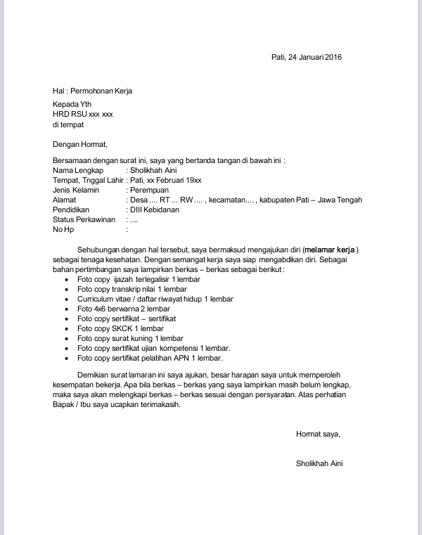 Detail Contoh Surat Lamaran Bidan Nomer 7