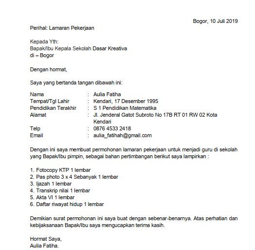 Detail Contoh Surat Lamaran Bimbel Nomer 17