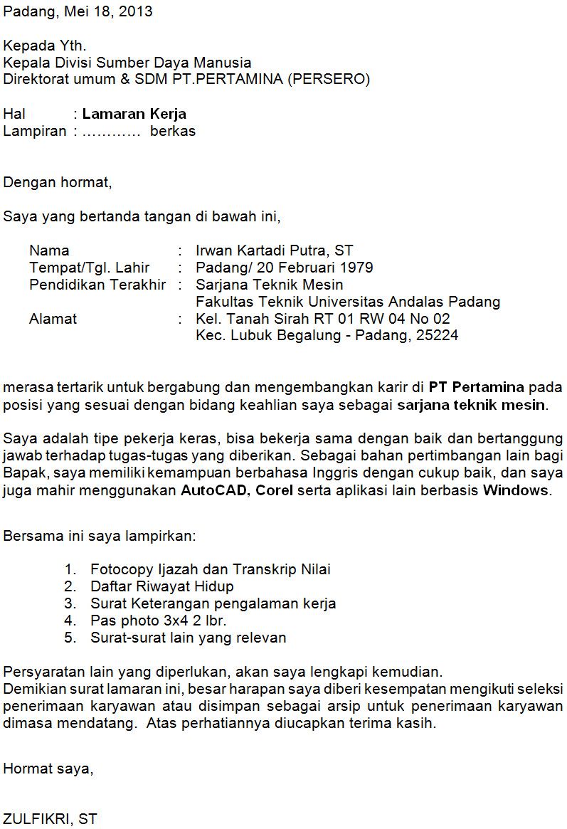 Detail Contoh Surat Lamaran Bumn Nomer 11