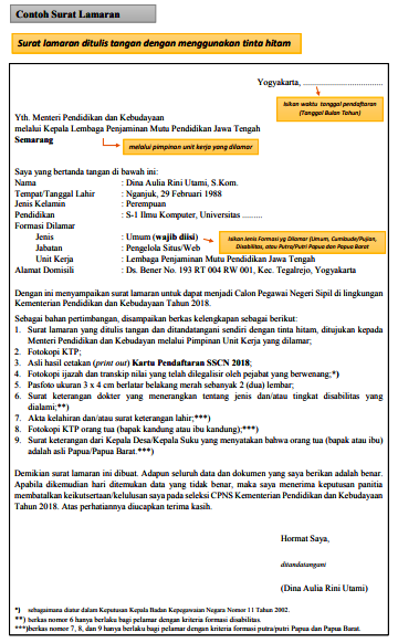 Detail Contoh Surat Lamaran Cpns 2018 Nomer 56