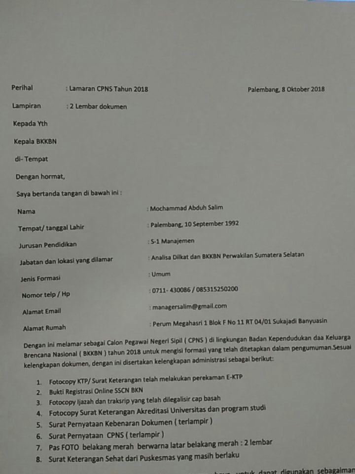 Detail Contoh Surat Lamaran Cpns Bkkbn Nomer 44