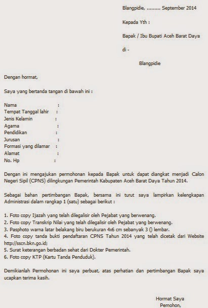 Detail Contoh Surat Lamaran Cpns Bkn Nomer 37