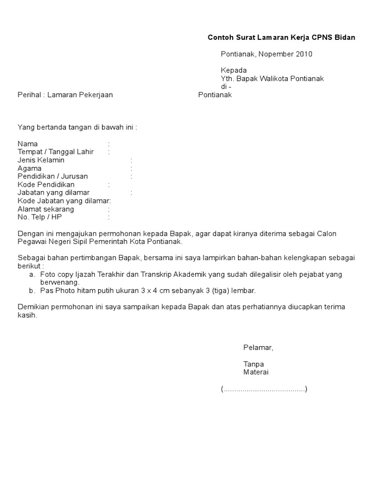 Detail Contoh Surat Lamaran Cpns Doc Nomer 11