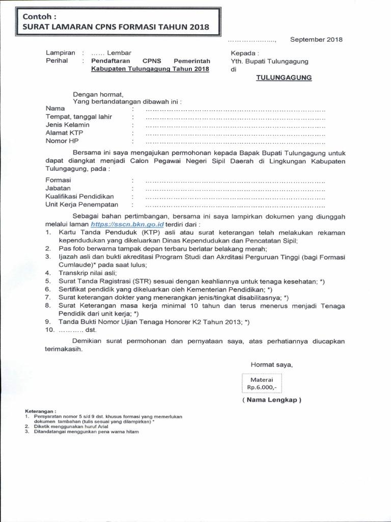 Detail Contoh Surat Lamaran Cpns Guru 2018 Doc Nomer 46