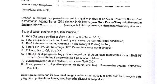 Detail Contoh Surat Lamaran Cpns Kemenag Nomer 38