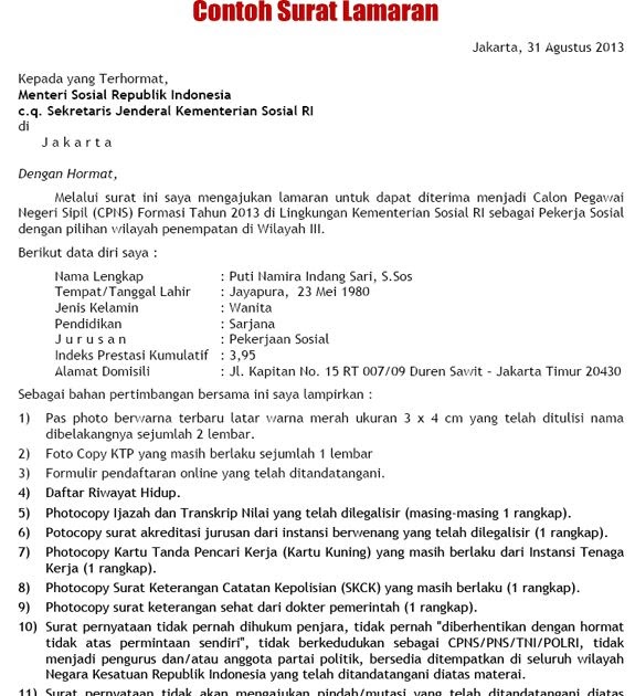 Detail Contoh Surat Lamaran Cpns Kemendikbud Nomer 18