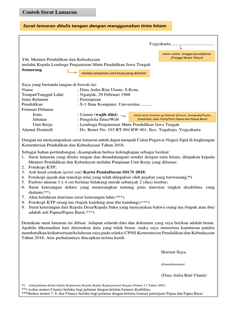 Detail Contoh Surat Lamaran Cpns Kemendikbud 2018 Nomer 4