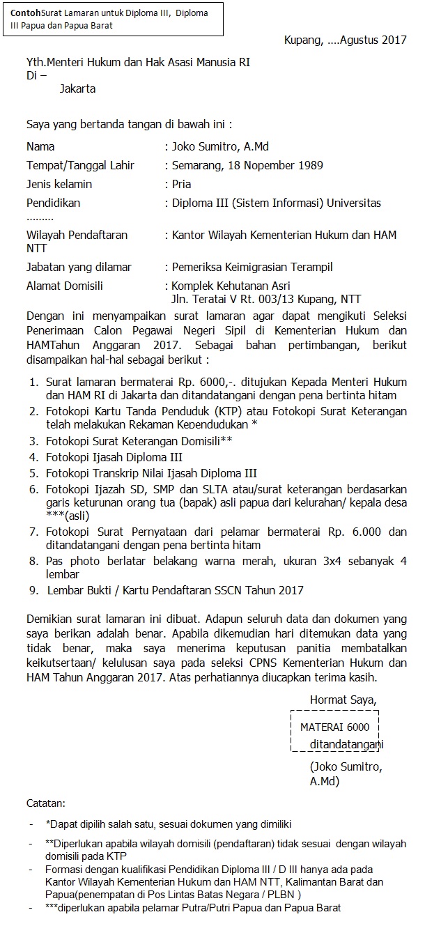 Detail Contoh Surat Lamaran Cpns Kemenkumham 2018 Nomer 24