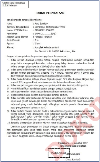 Detail Contoh Surat Lamaran Cpns Kemenkumham 2018 Nomer 55