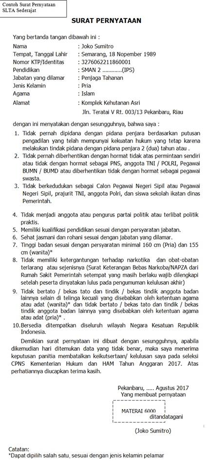 Detail Contoh Surat Lamaran Cpns Kemenkumham 2018 Nomer 7