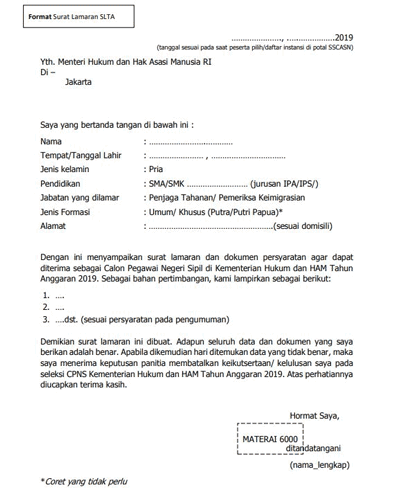 Detail Contoh Surat Lamaran Cpns Kemenkumham Nomer 44