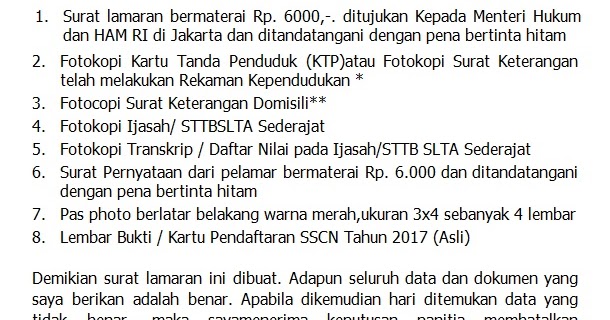 Detail Contoh Surat Lamaran Cpns Kemenkumham Nomer 58