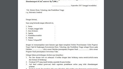 Detail Contoh Surat Lamaran Cpns Kemenristek Dikti Nomer 2