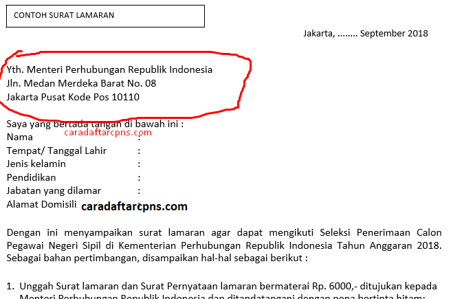 Detail Contoh Surat Lamaran Cpns Kementerian Perhubungan Koleksi Nomer 4