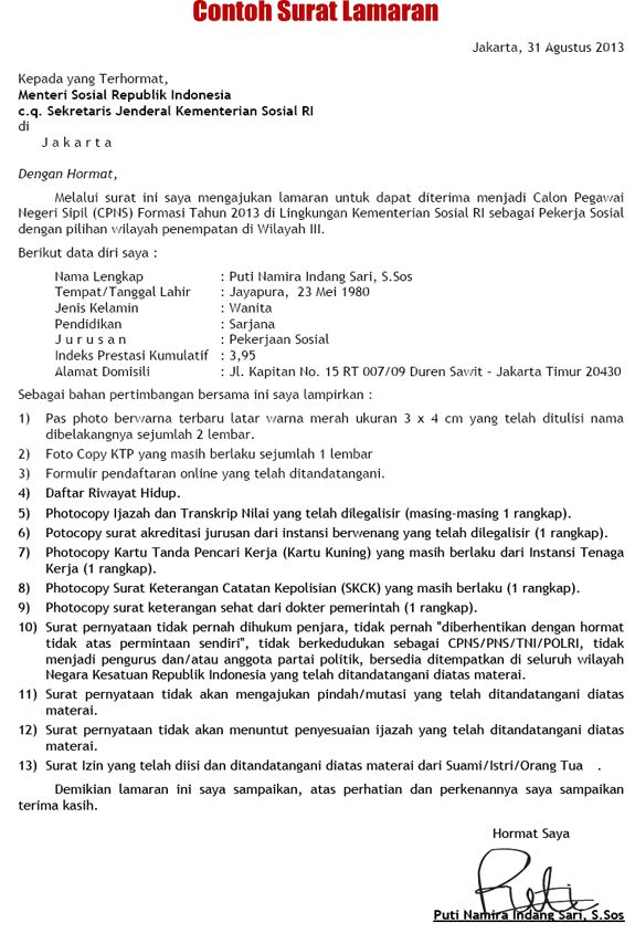 Detail Contoh Surat Lamaran Cpns S1 Nomer 34