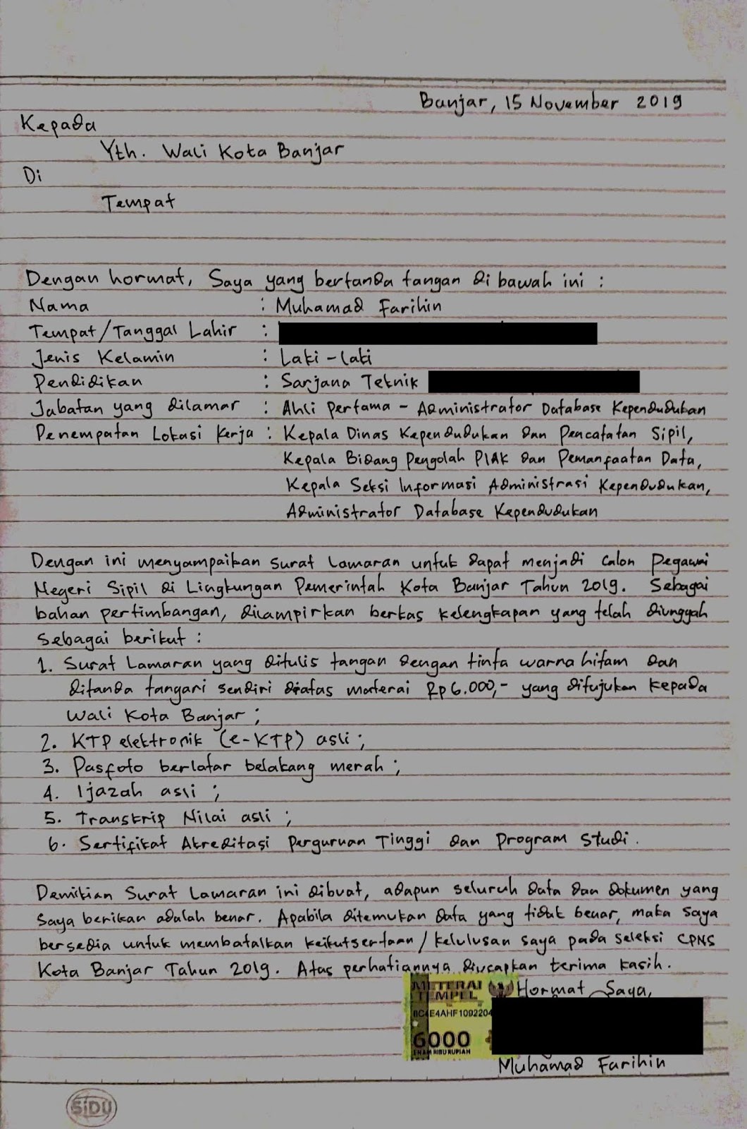 Detail Contoh Surat Lamaran Cpns Tulis Tangan Nomer 13