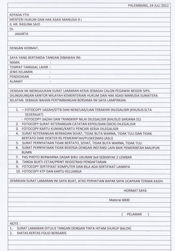 Detail Contoh Surat Lamaran Cpns Tulis Tangan Nomer 29