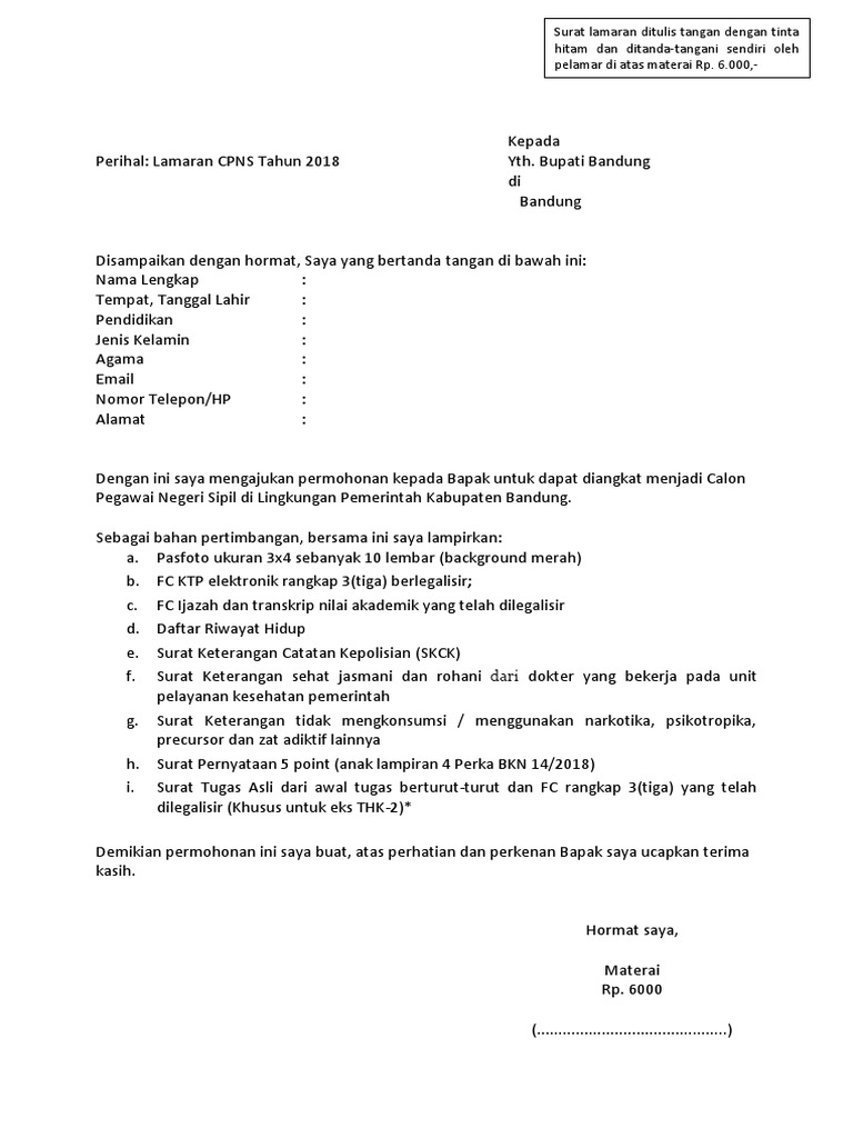 Detail Contoh Surat Lamaran Cpns Tulis Tangan Untuk Bupati Nomer 25