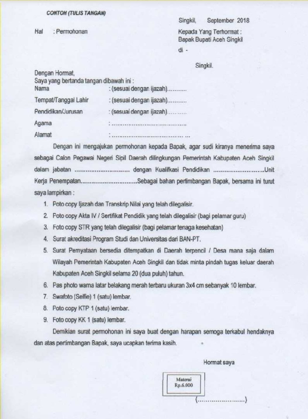 Detail Contoh Surat Lamaran Cpns Tulis Tangan Untuk Bupati Nomer 8