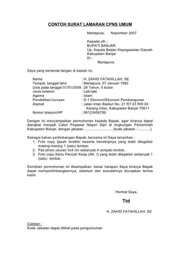 Contoh Surat Lamaran Cpns Untuk Bupati - KibrisPDR