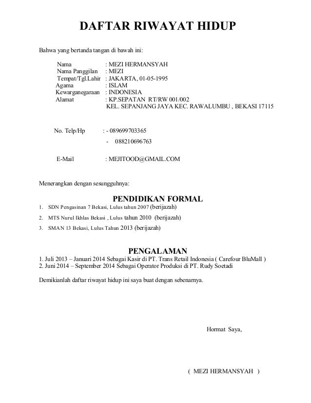 Detail Contoh Surat Lamaran Daftar Riwayat Hidup Nomer 8