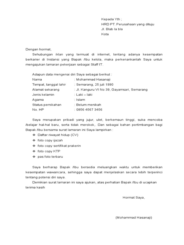 Detail Contoh Surat Lamaran Dan Cv Nomer 35