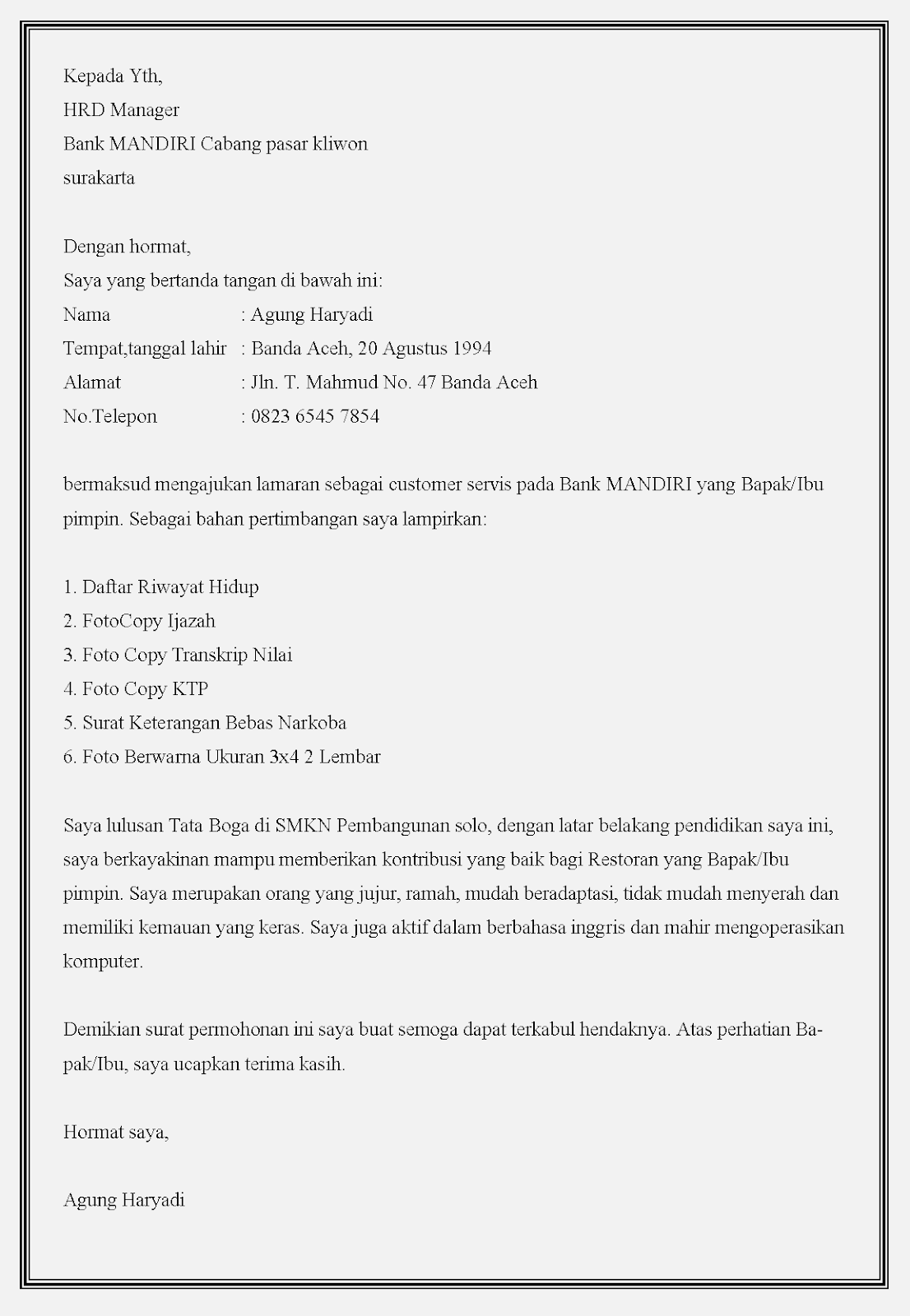 Detail Contoh Surat Lamaran Di Bank Mandiri Nomer 12