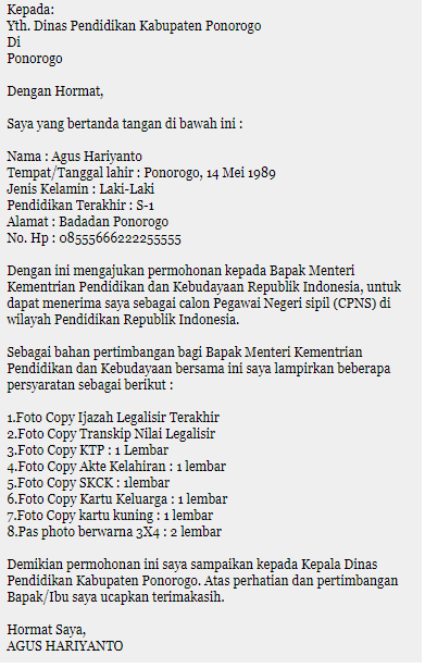 Download Contoh Surat Lamaran Dinas Nomer 33