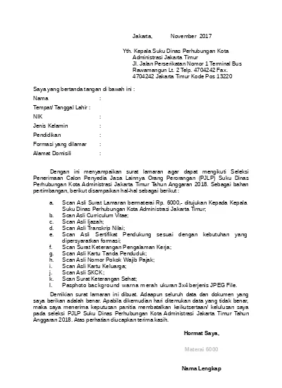 Detail Contoh Surat Lamaran Dishub Nomer 11