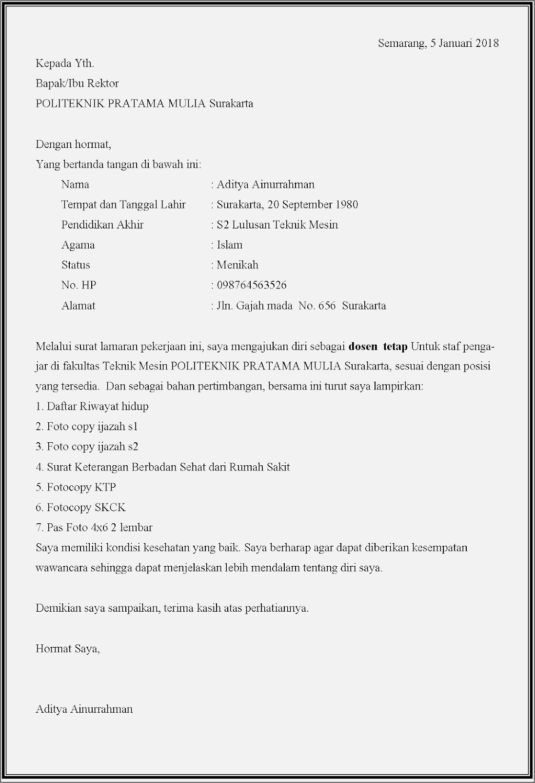 Detail Contoh Surat Lamaran Dosen Nomer 10