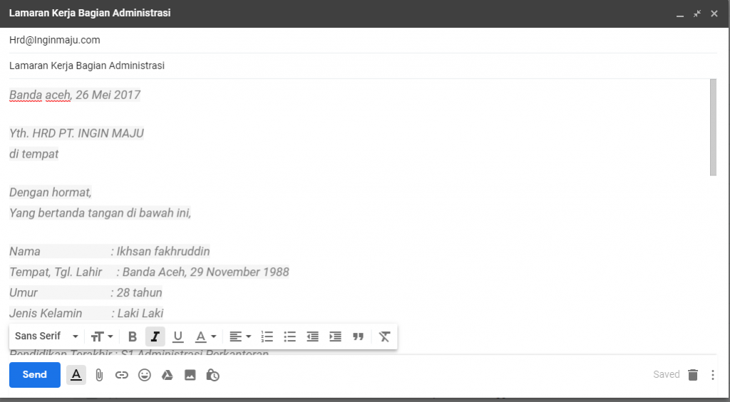 Detail Contoh Surat Lamaran Email Nomer 38