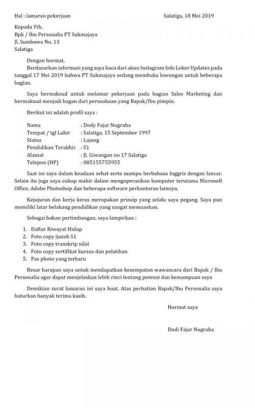 Detail Contoh Surat Lamaran Fresh Graduate Nomer 20