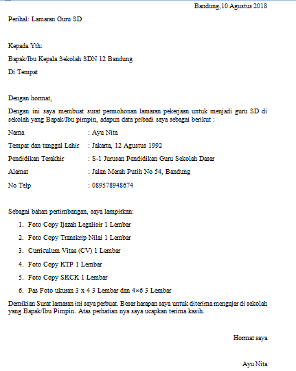 Download Contoh Surat Lamaran Guru Nomer 12