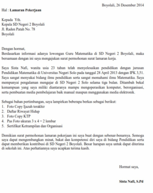 Detail Contoh Surat Lamaran Guru Nomer 26