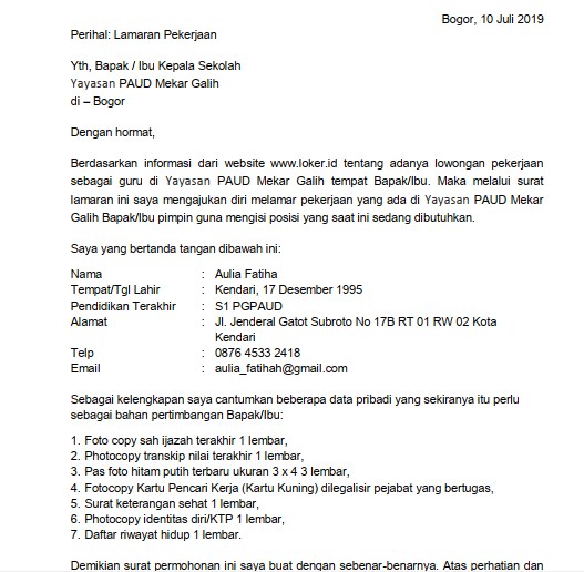 Detail Contoh Surat Lamaran Guru Nomer 37